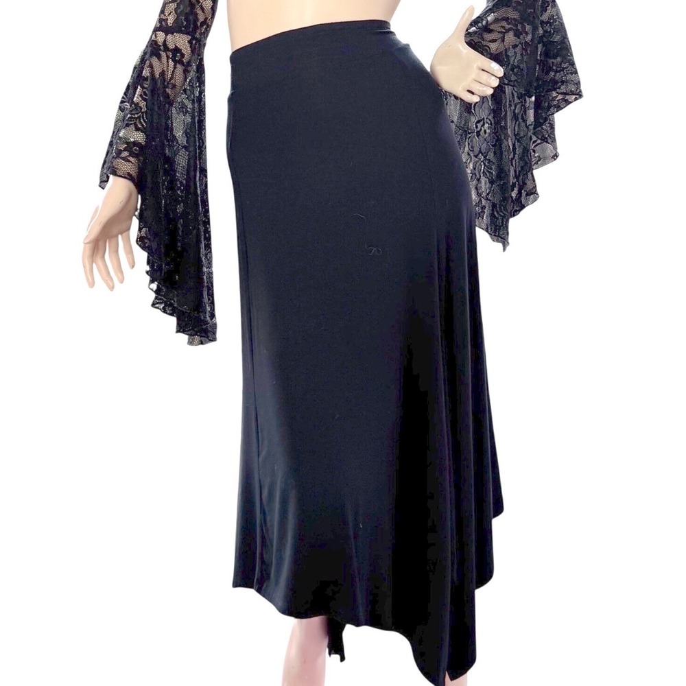 Denver Hayes Handkerchief Hem Midi Skirt Black Flowy Whimsigoth Witchy Grunge M